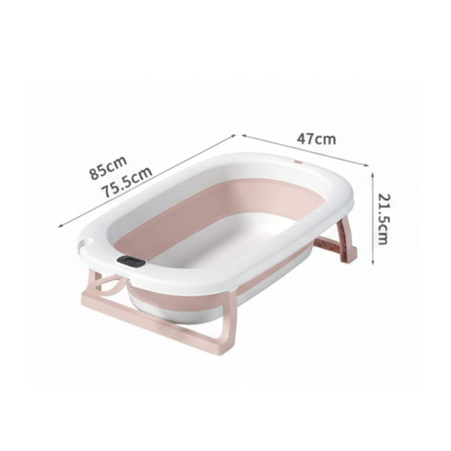 Tina Bañera Plegable Bebé con Termómetro Rosado y Cojín Estrella-2