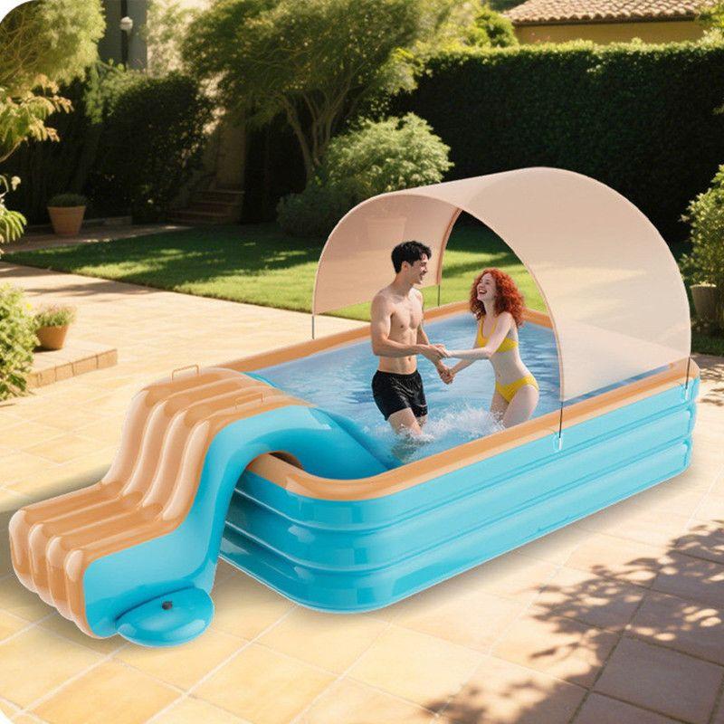 Centro de Juegos Acuático Infantil, Piscina Inflable con Tobogán y Techo-2