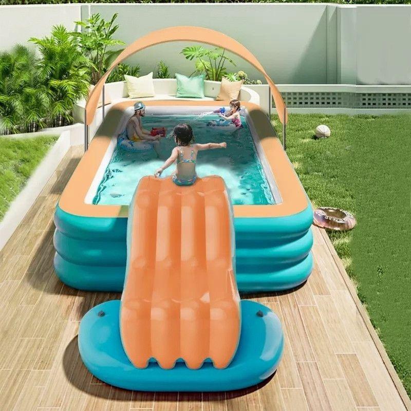 Centro de Juegos Acuático Infantil, Piscina Inflable con Tobogán y Techo-6