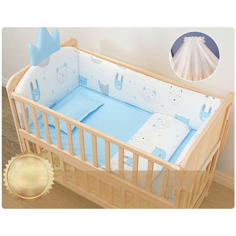 Cuna Cama Madera Multifuncional Ajustable Incluye Colchón y Ropa de Cama Celeste-2