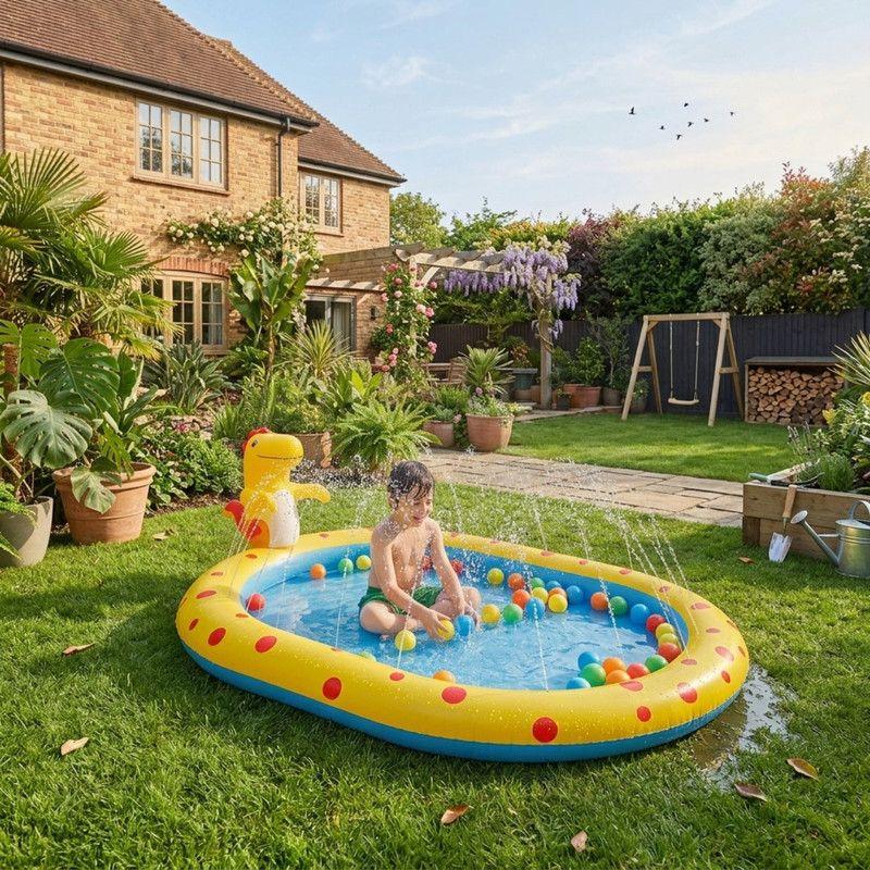 Piscina Inflable con Chorro de Agua Diseño Dino para Niños 180 cm-0