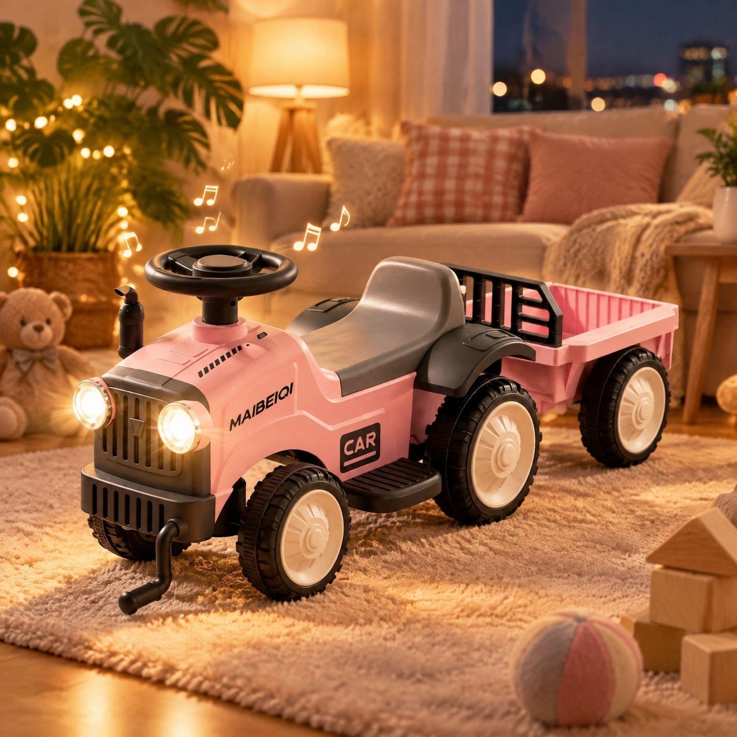 Tractor Correpasillos Andador con Remolque para Niños Rosado-2