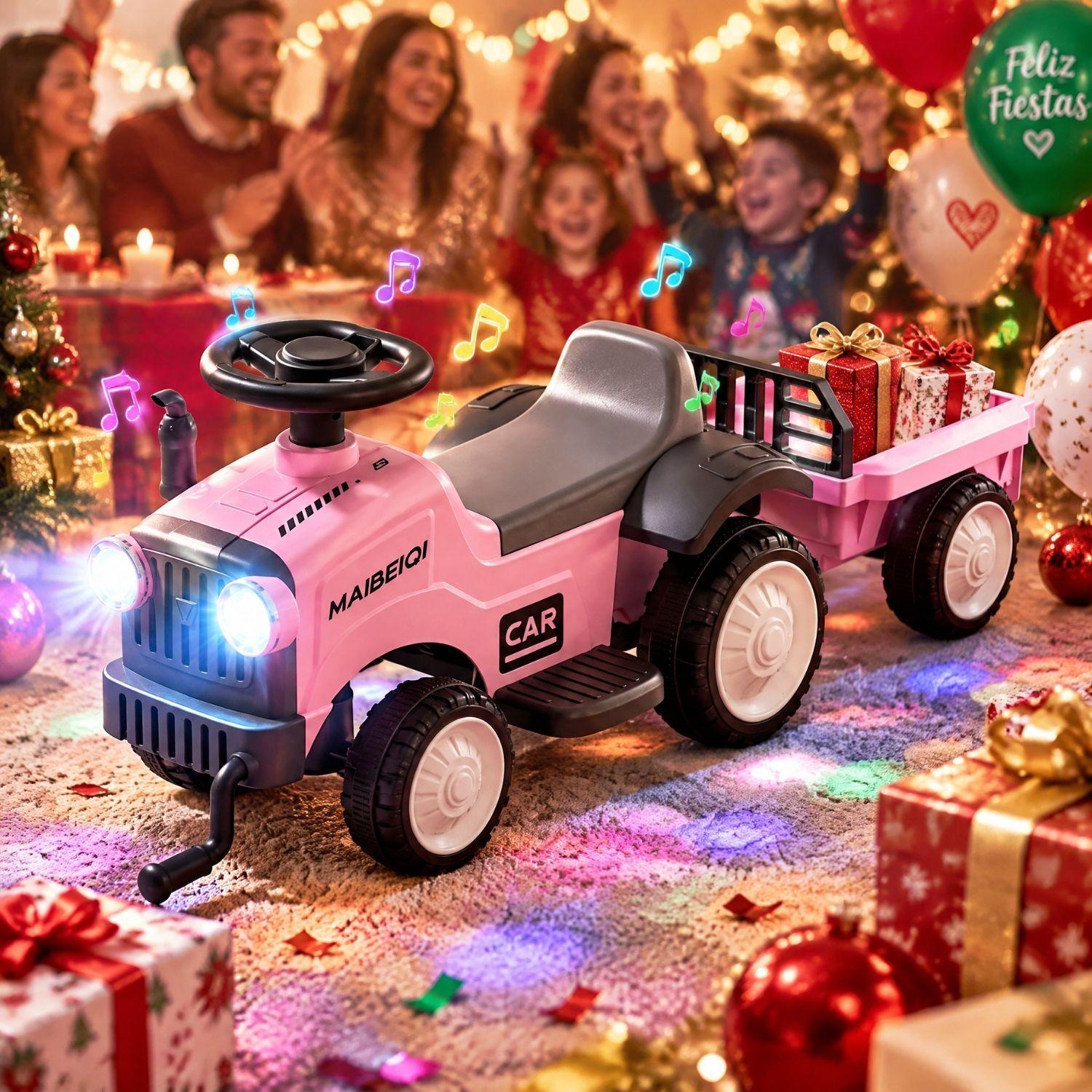 Tractor Correpasillos Andador con Remolque para Niños Rosado-3