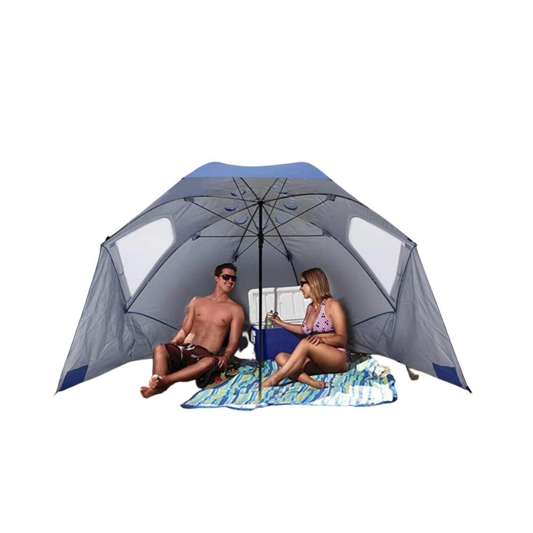 Sombrilla, Quitasol y Paraviento Impermeable con Protección UV para Playa o Camping Azul-2
