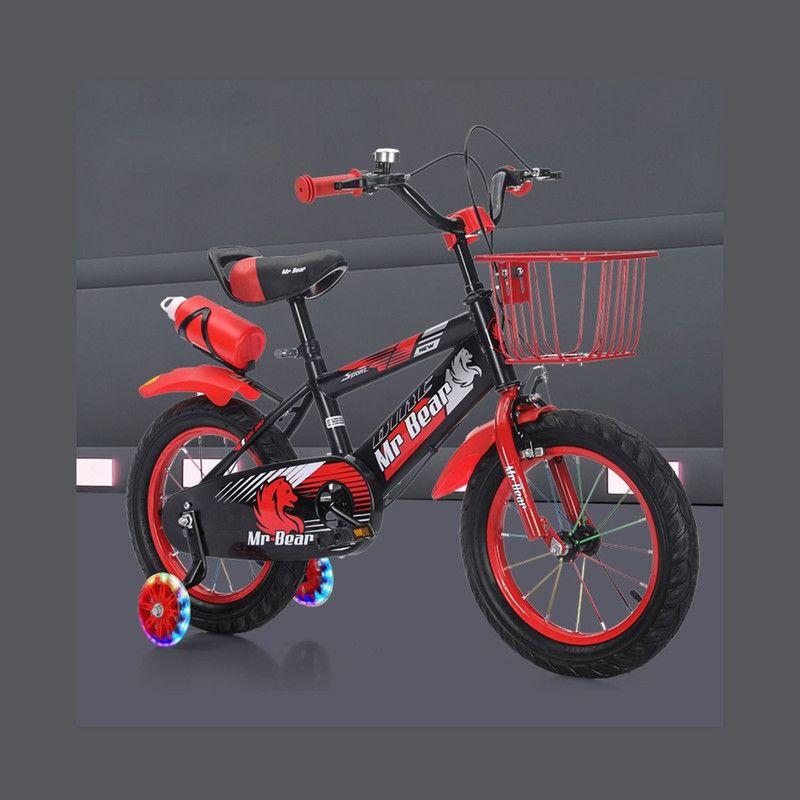 Bicicleta Aro 16 con Cesta, Ruedas Luces y Botellón de Agua Rojo-3