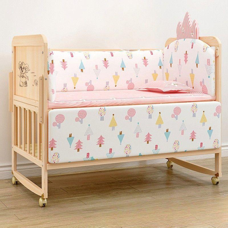 Cuna Cama Madera Multifuncional Ajustable Incluye Colchón y Ropa de Cama Rosa-2