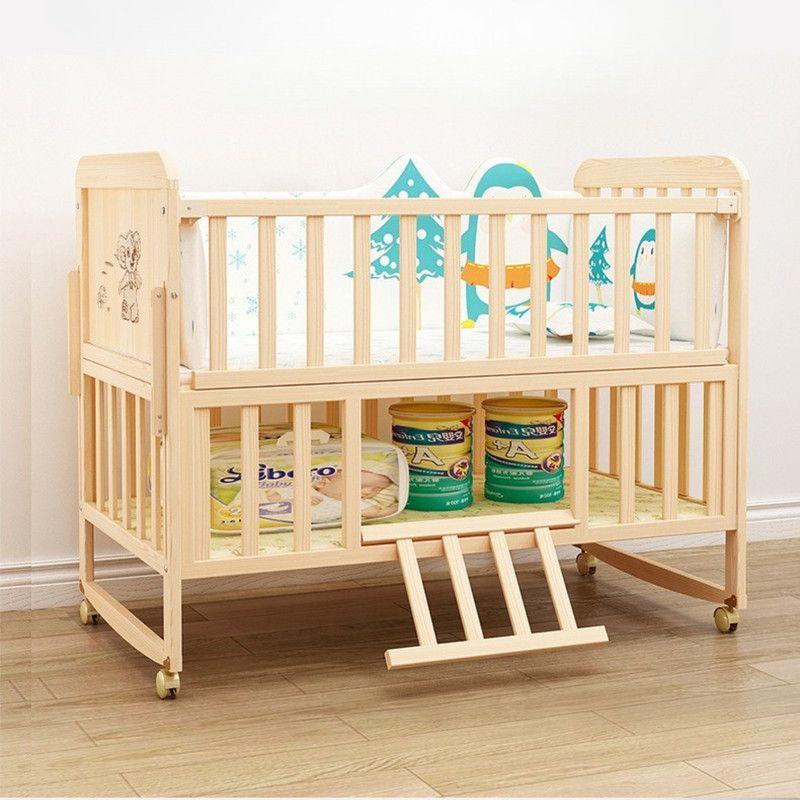 Cuna Cama Madera Multifuncional Ajustable Incluye Colchón y Ropa de Cama Rosa-4