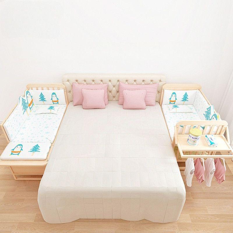 Cuna Cama Madera Multifuncional Ajustable Incluye Colchón y Ropa de Cama Rosa-7