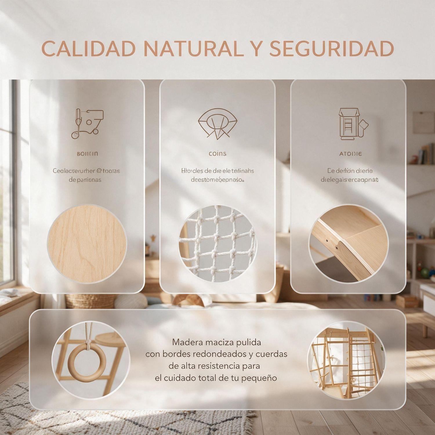 Juego Infantil De Madera Interior Exterior Escalador, Columpio, Resbalín y Cuerdas-4