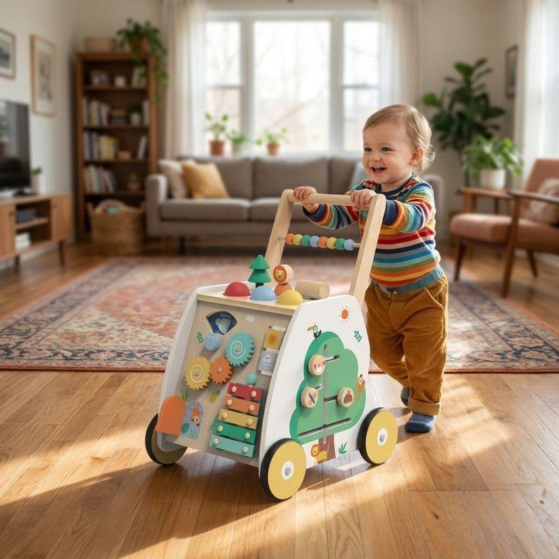 Caminador y Andador Infantil de Madera con Juegos Didácticos-0