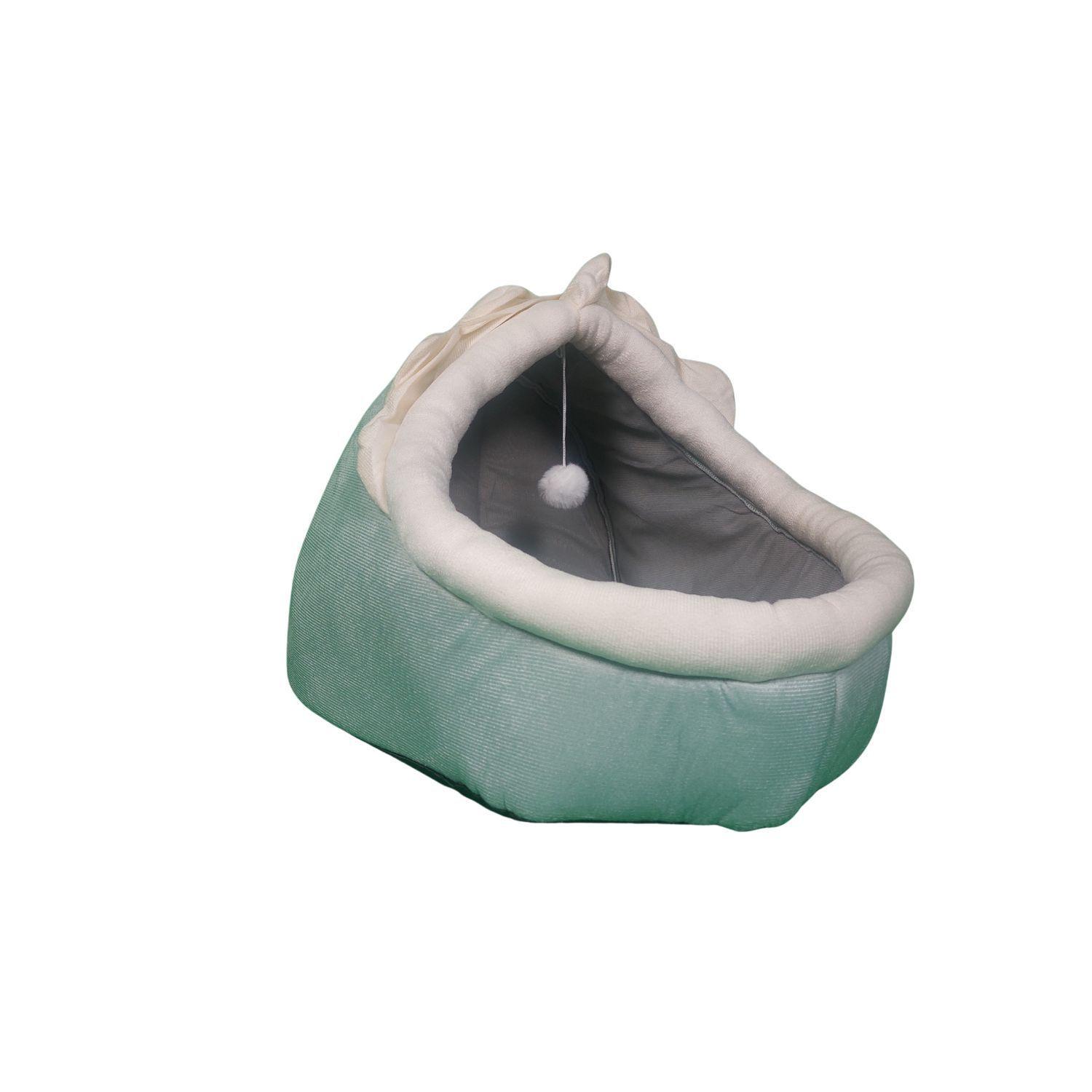 Casa Cama Suave para Gatos con Juguete Colgante Verde-5