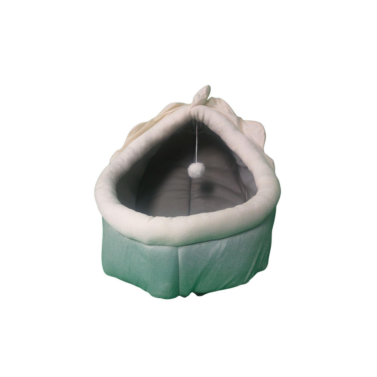 Casa Cama Suave para Gatos con Juguete Colgante Verde-6