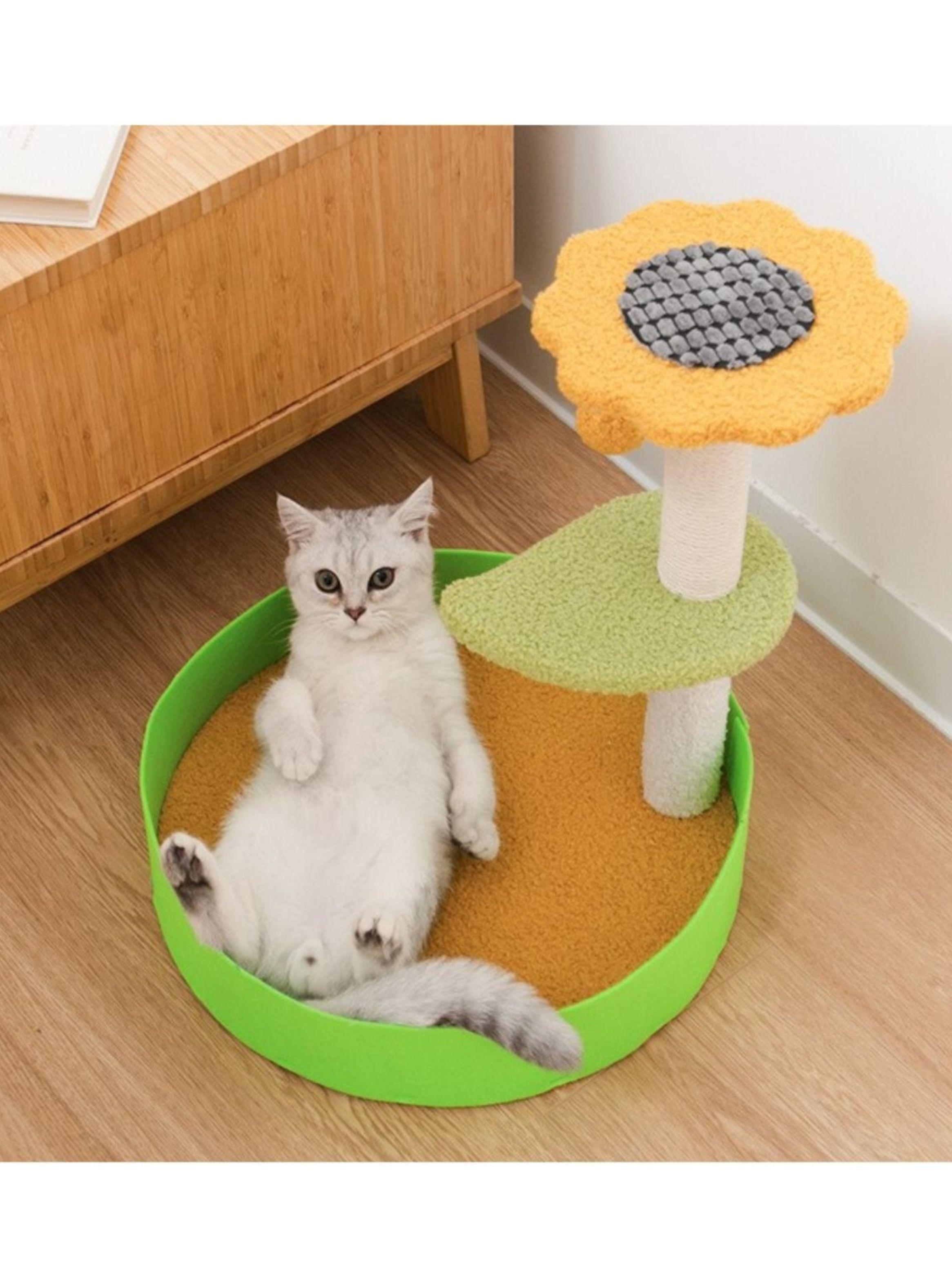Rascador Gimnasio Para Gatos 2 Niveles Con Juguetes Verde-2