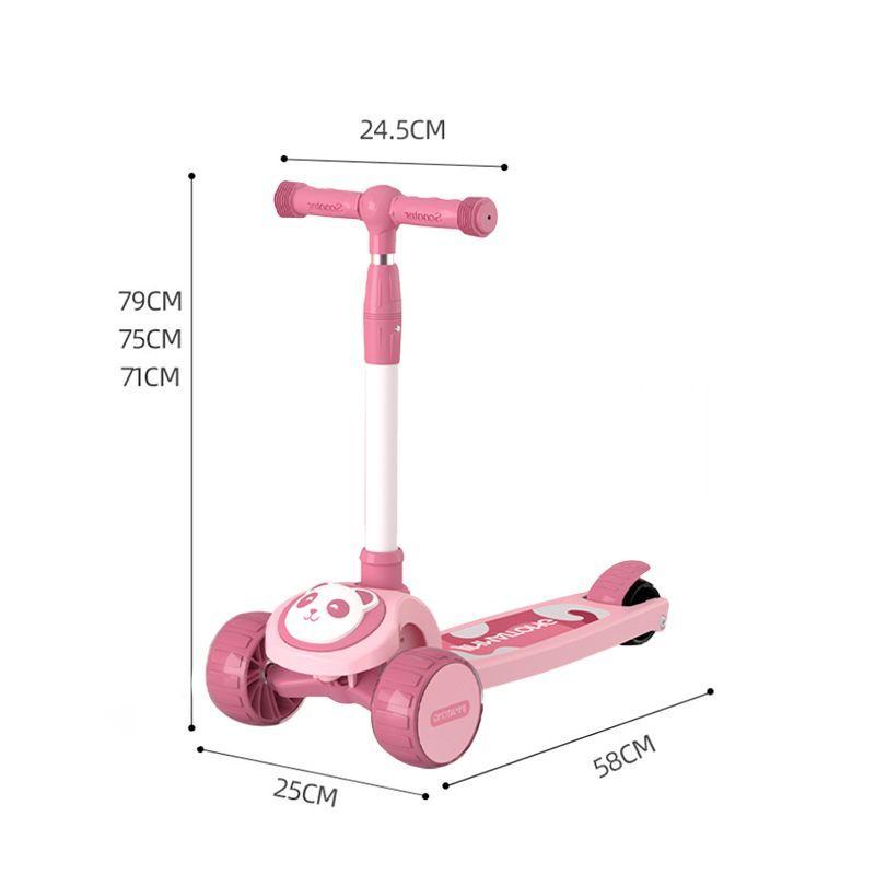 Scooter Infantil Premium Oso Panda Rueda Con Luces Rosado-3