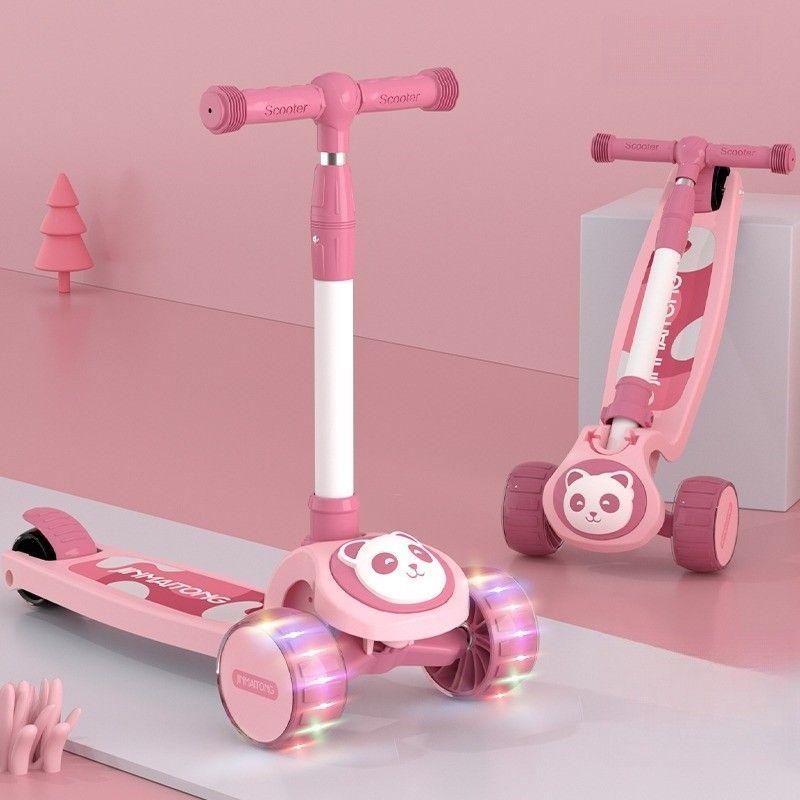 Scooter Infantil Premium Oso Panda Rueda Con Luces Rosado-4