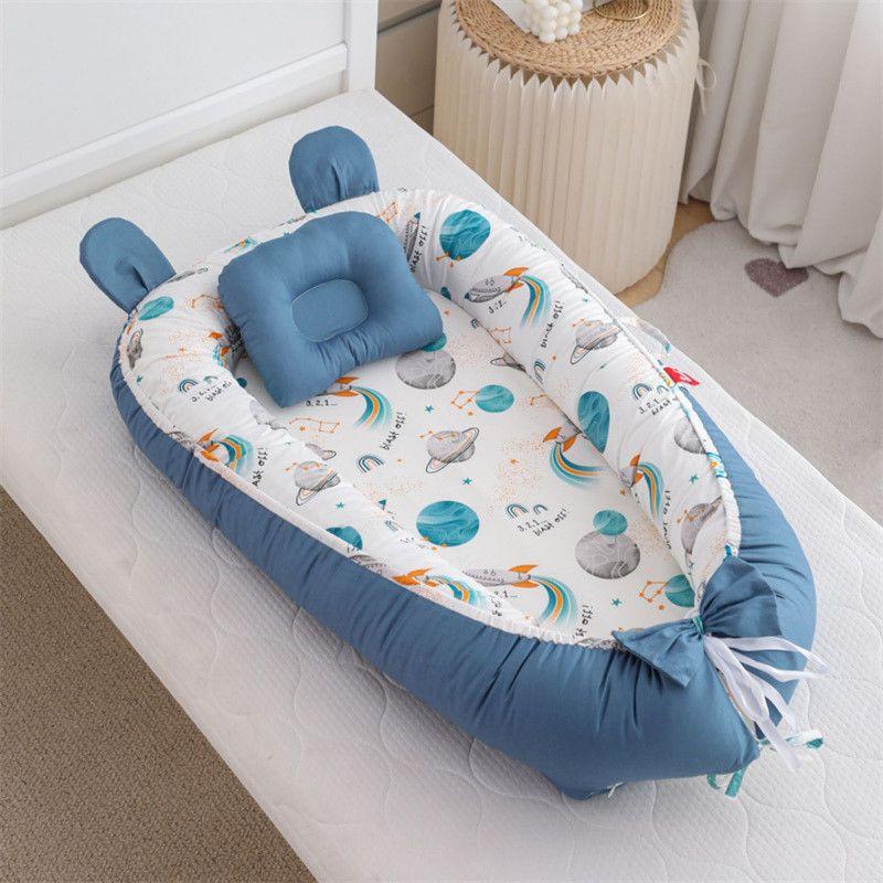 Nido Colecho Premium Cuna Portátil con Almohada Azul-2