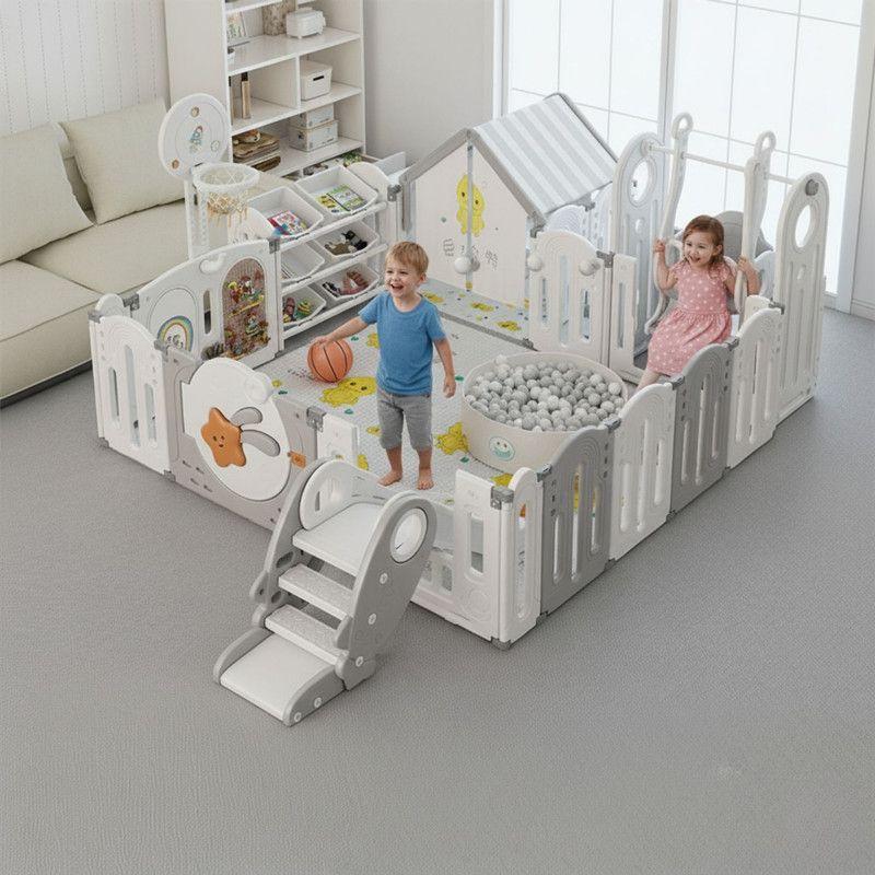 Corral Parque de Juegos XXL con Casita + Tobogán + Alfombra-1