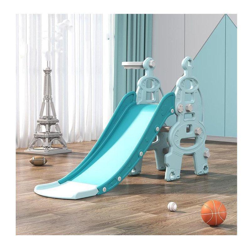 Resbalín Columpio y Piscina Pelotas con Aro Baloncesto Azul-2