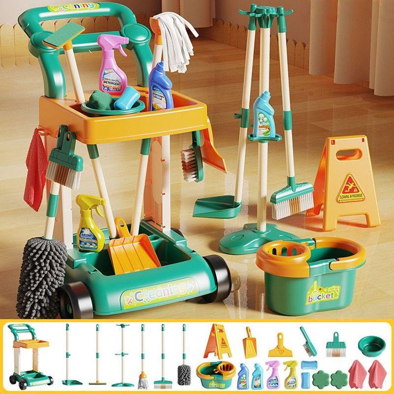 Set De Limpieza Infantil Con Carrito 32 Piezas Verde-1