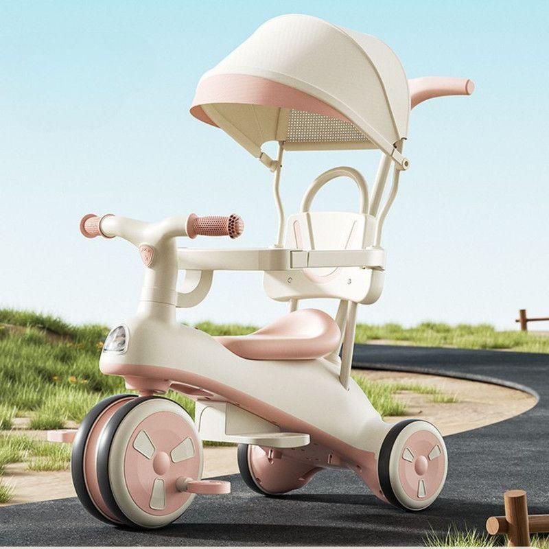 Coche Triciclo Con Techo Y Andador Con Luz Y Música Rosa-2