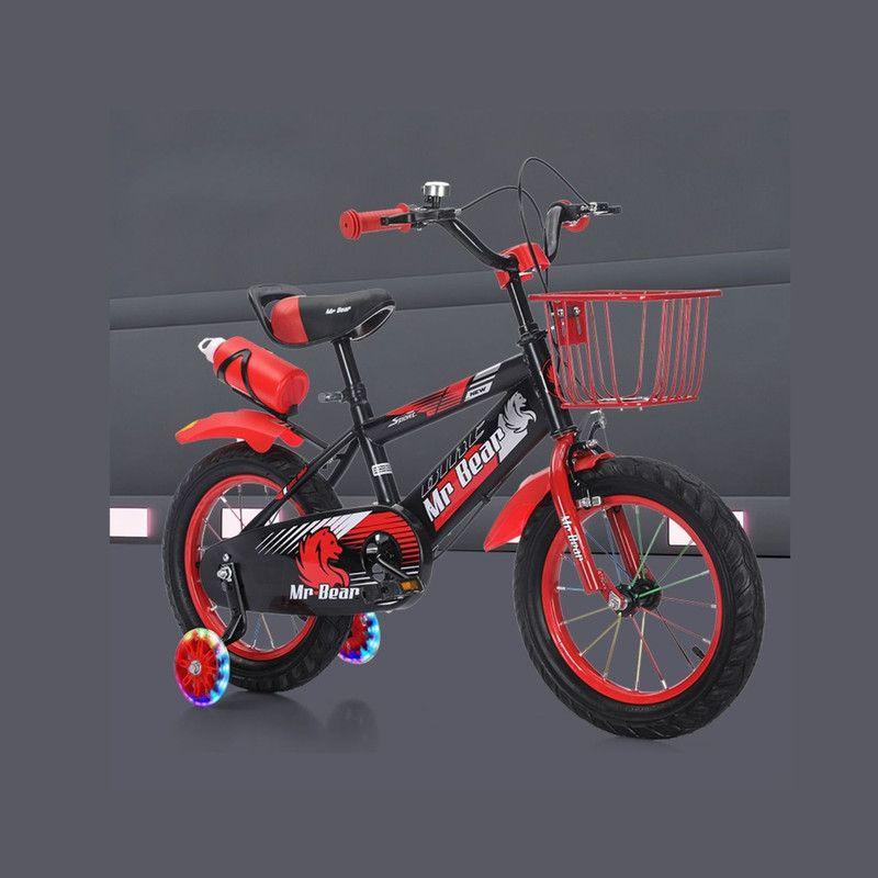 Bicicleta Aro 14 con Cesta, Ruedas Luces y Botellón de Agua Rojo-3