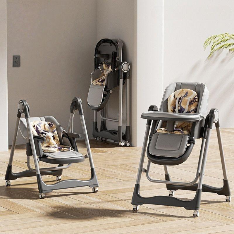 Silla Para Comer Y Mecedora 2 En 1 Multifuncional Plegable Y Bandeja Extraible Gris-3