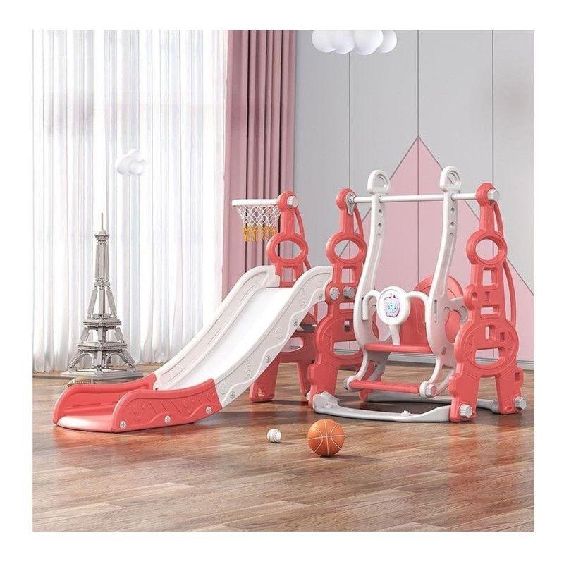 Resbalín Columpio y Piscina Pelotas con Aro Baloncesto Rojo-2
