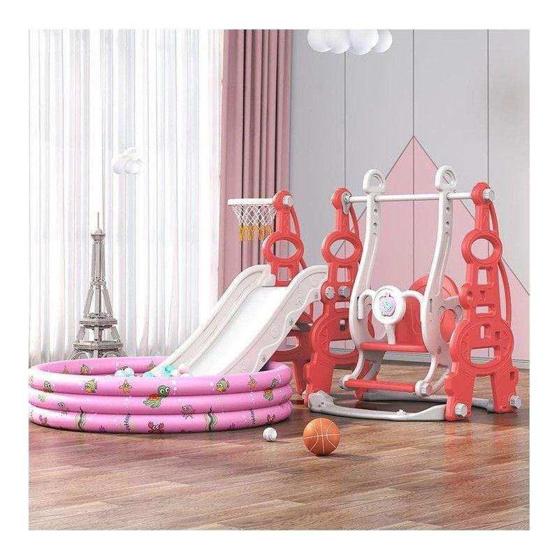 Resbalín Columpio y Piscina Pelotas con Aro Baloncesto Rojo-4