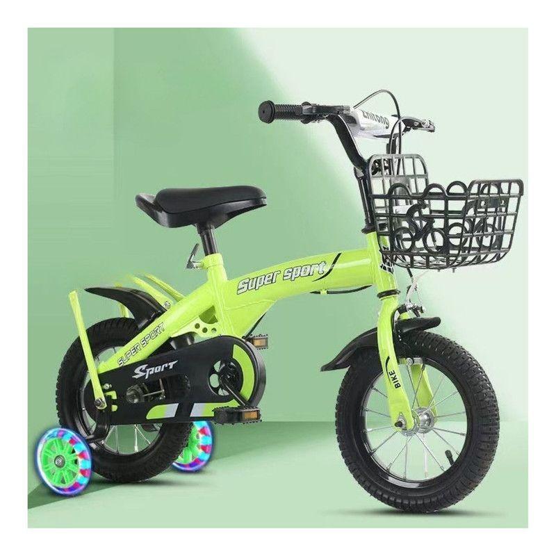 Bicicleta Aro 16 con Cesta, Ruedas y Botellón de Agua Verde-2