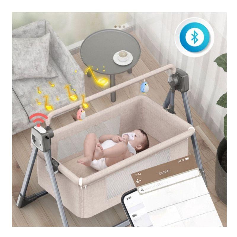 CUNA COLECHO MECEDORA ELÉCTRICA PLEGABLE Y BLUETOOTH CAQUI-4