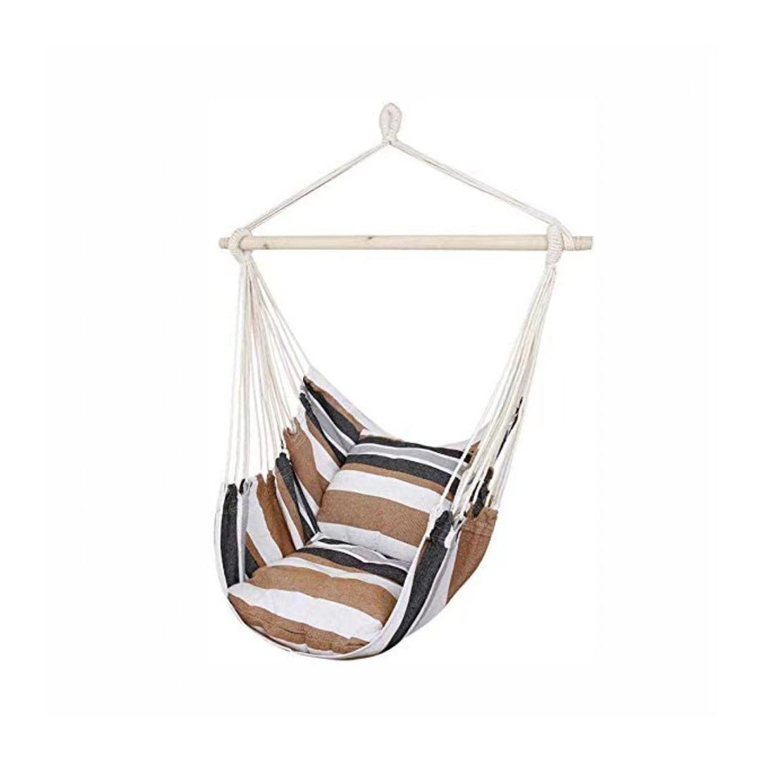 Silla Hamaca Con Soporte de Madera para Camping o Jardín Café-0