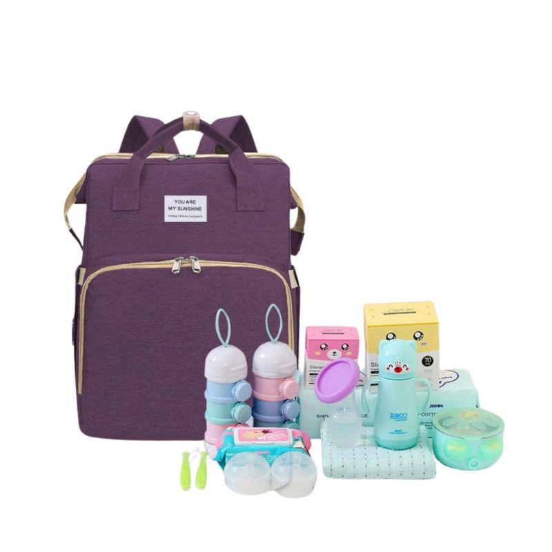 Mochila 3 en 1 - Bolso, Cuna y Mudador Portátil Gris-6