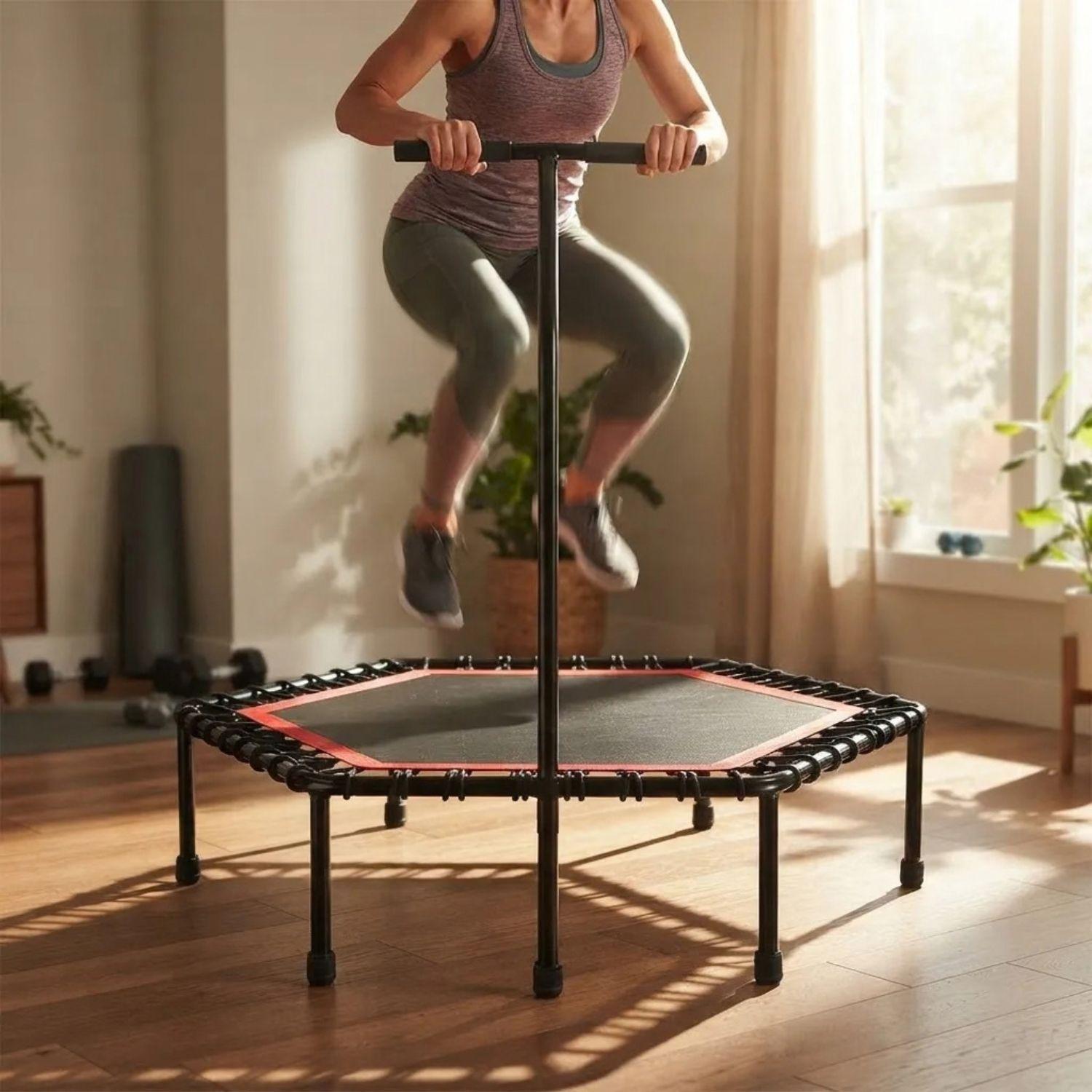 Mini Trampolín Fitness Hexagonal Con Barra De Apoyo Central Rojo-0