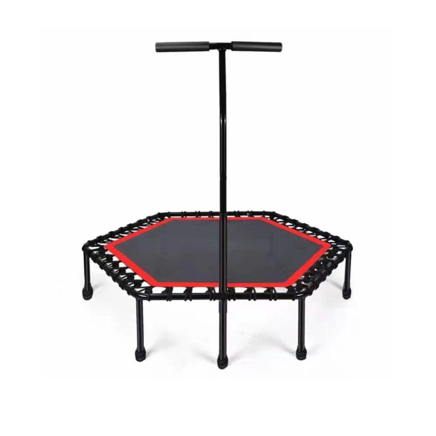 Mini Trampolín Fitness Hexagonal Con Barra De Apoyo Central Rojo-1