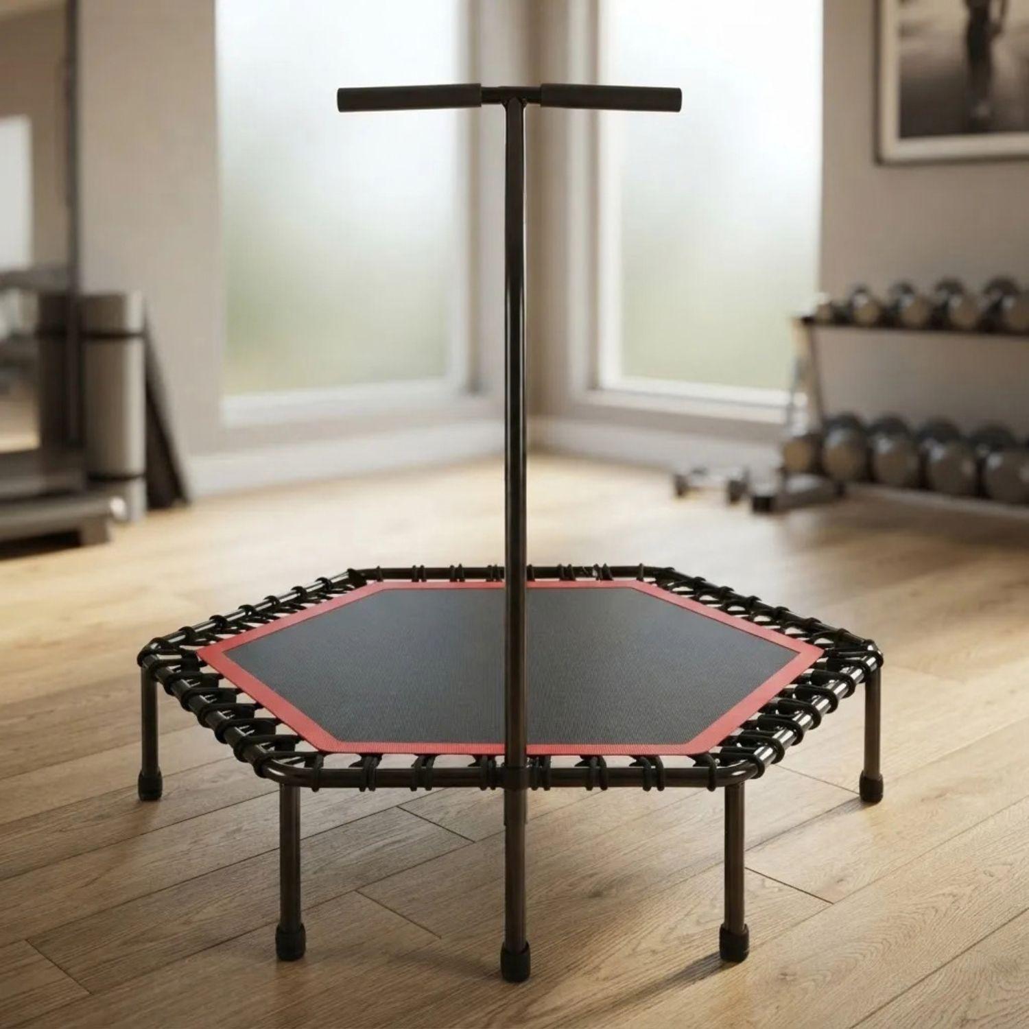 Mini Trampolín Fitness Hexagonal Con Barra De Apoyo Central Rojo-2