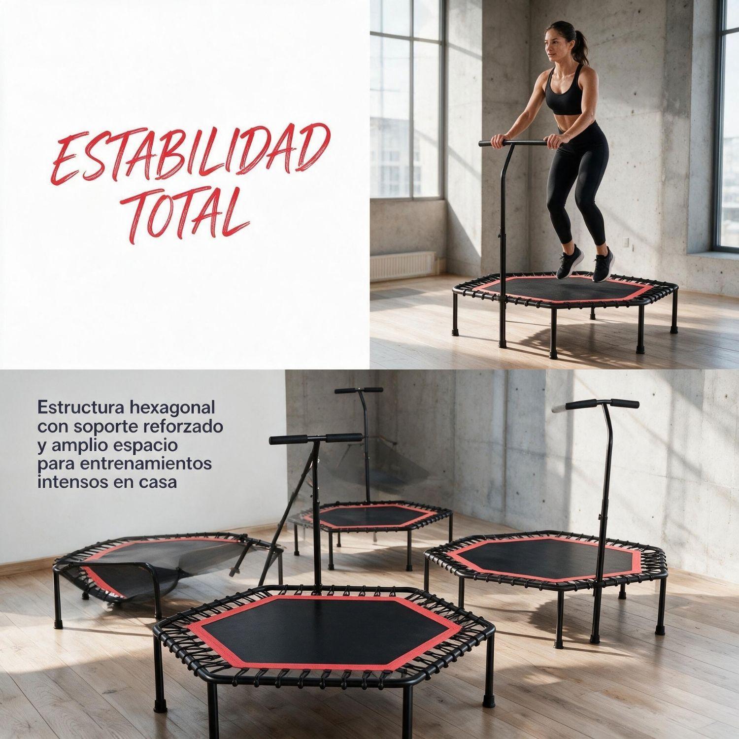 Mini Trampolín Fitness Hexagonal Con Barra De Apoyo Central Rojo-3