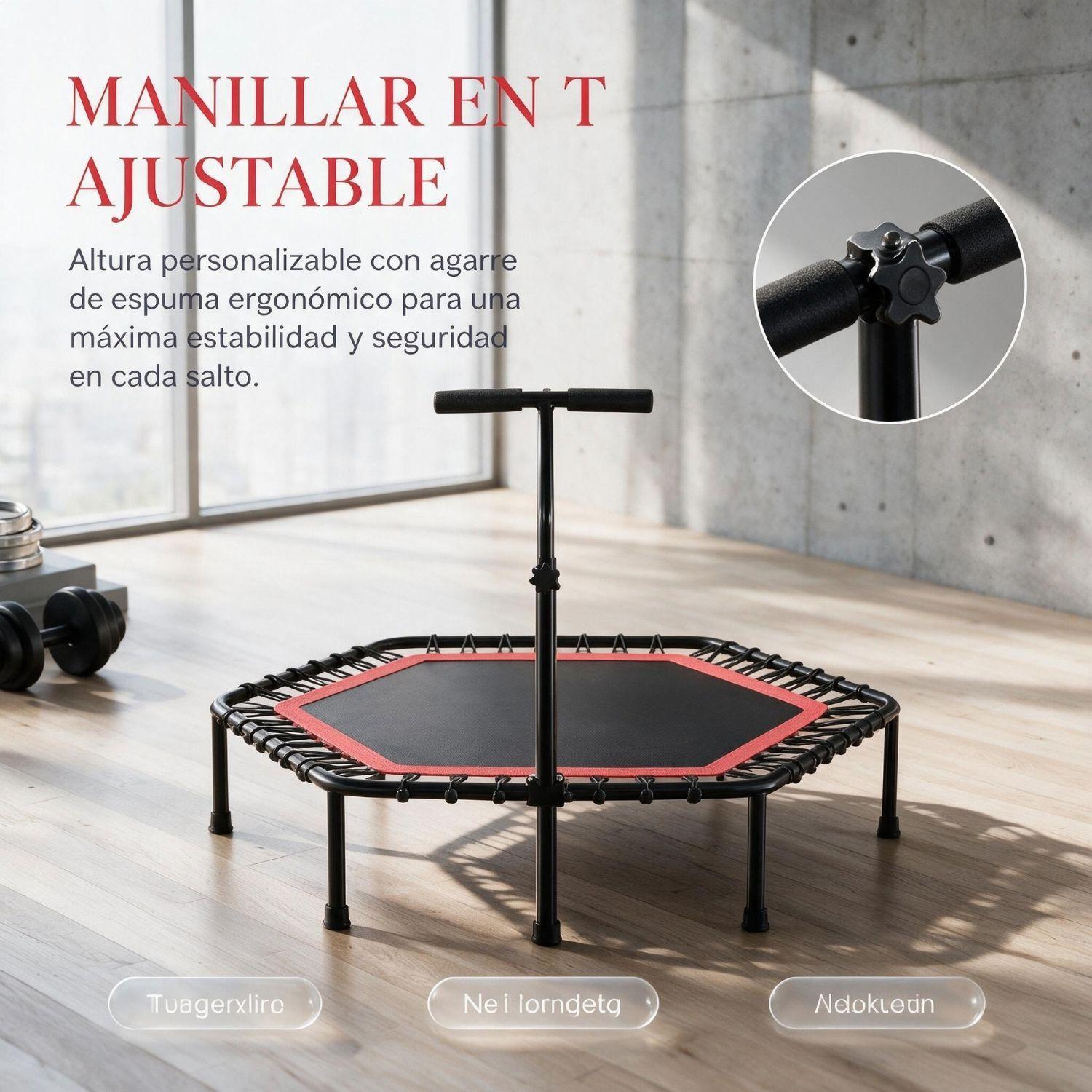 Mini Trampolín Fitness Hexagonal Con Barra De Apoyo Central Rojo-5