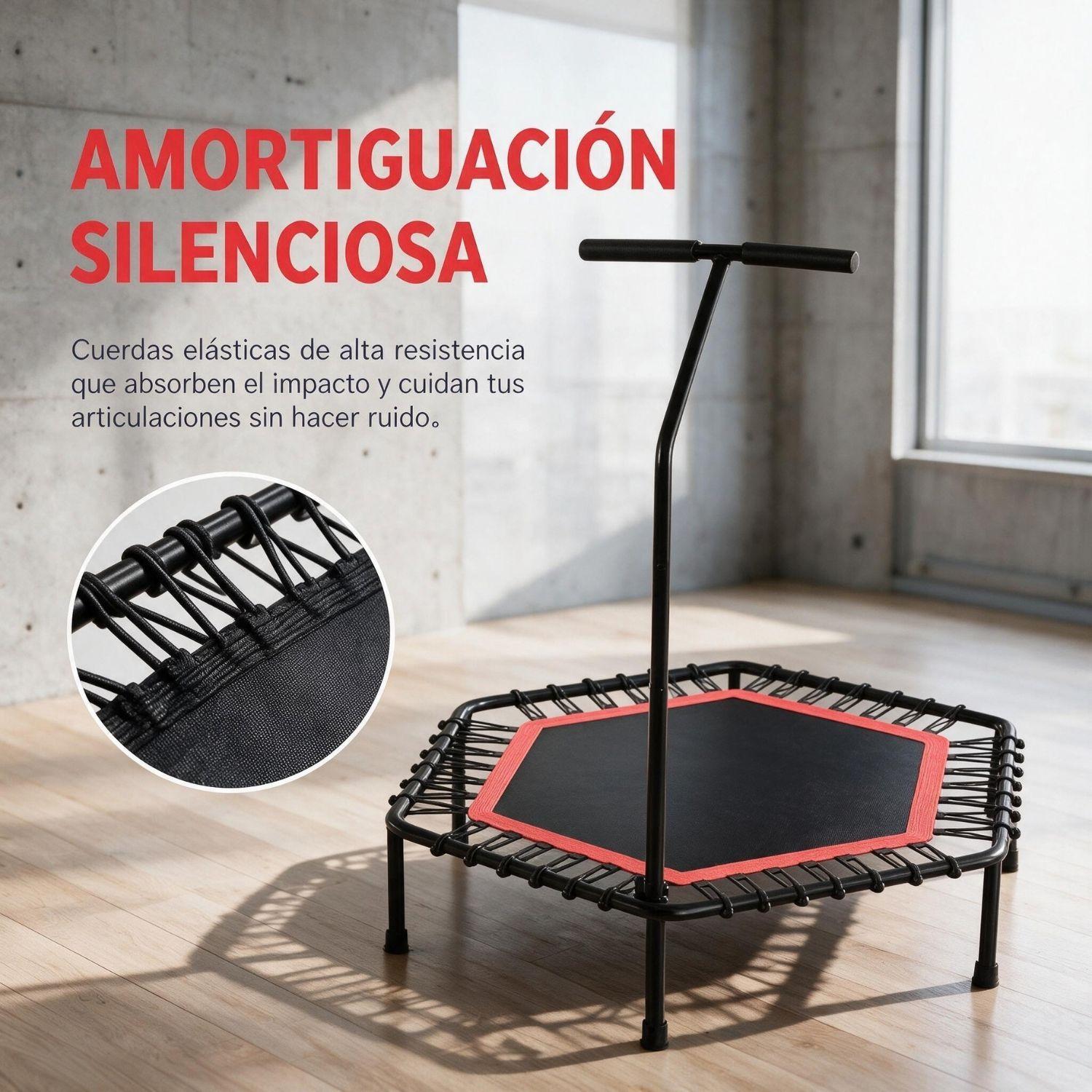 Mini Trampolín Fitness Hexagonal Con Barra De Apoyo Central Rojo-6