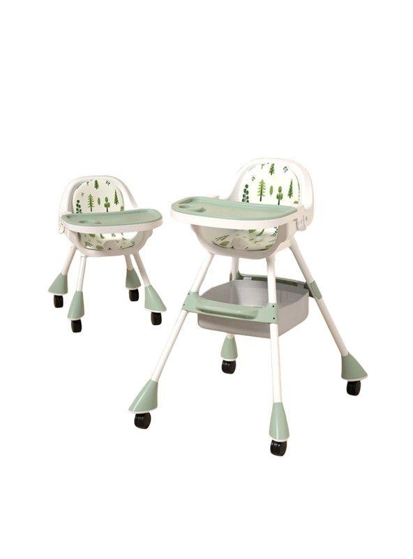 SILLA DE COMER CON CINTURÓN Y RUEDAS PARA NIÑOS, 2 en 1 Verde-1