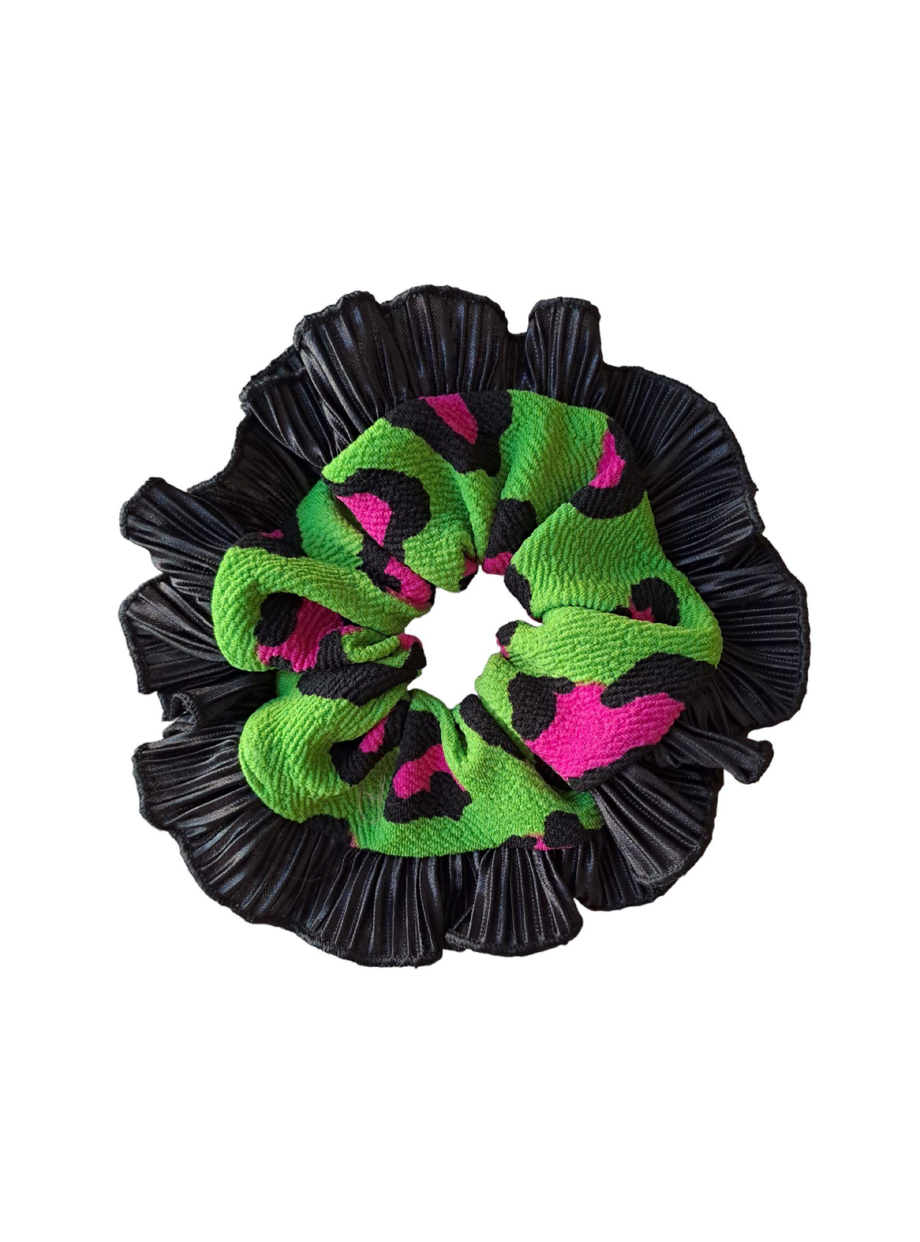 Scrunchie XL Rumbas Bambas Color Negro y Verde Animal Print  20 cm-0