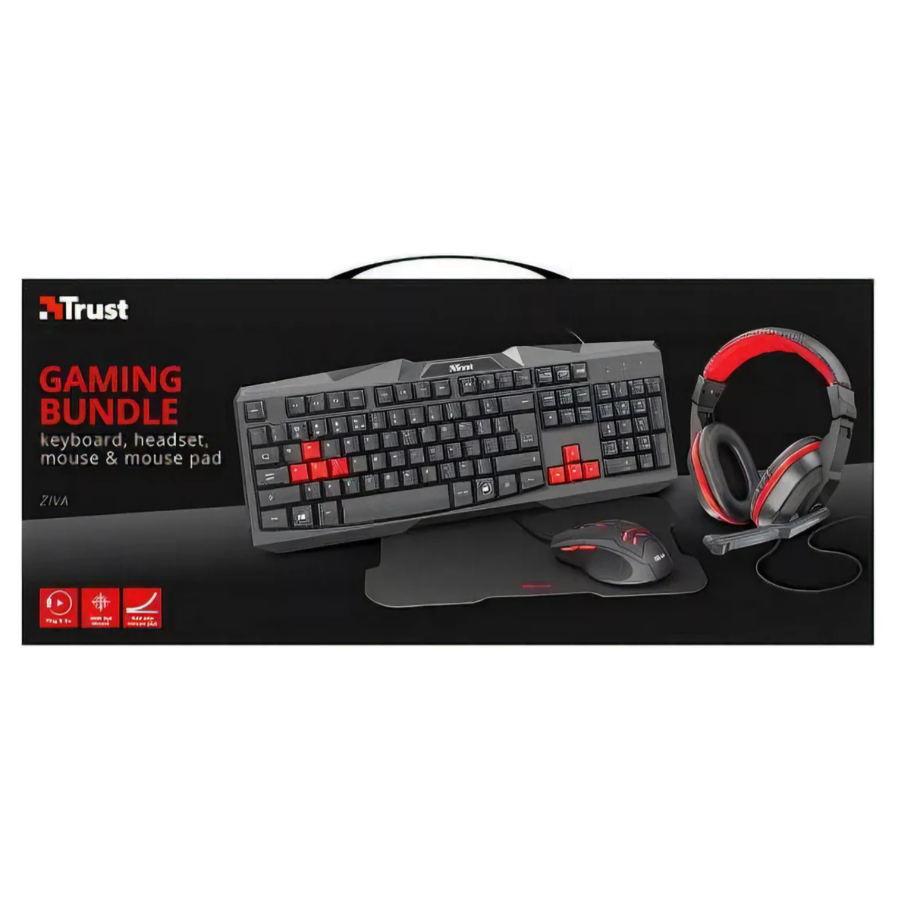 Kit Gamer Trust Ziva Teclado Mouse Audífono Mousepad-5