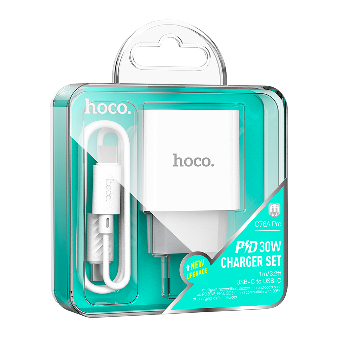 CARGADOR CARGA RAPIDA 30W HOCO C76A PRO CON CABLE TIPO C-1