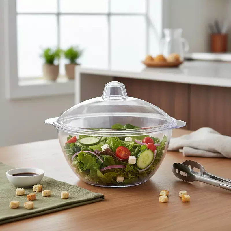 Bowl Ensaladera Pl stico Transparente Con Tapa 22cm-2