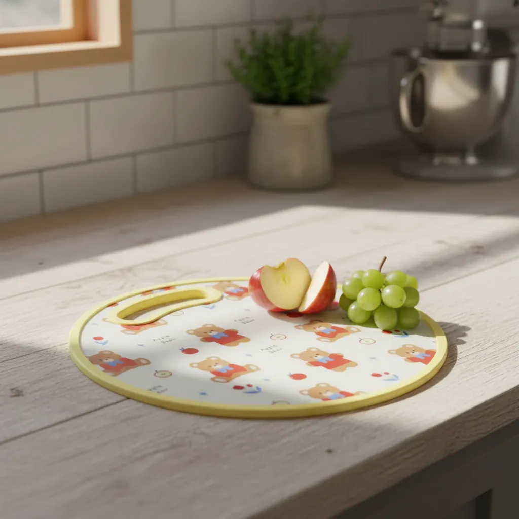 Tabla De Picar Plastica Redonda 30cm Con Estampado Infantil Oso-2