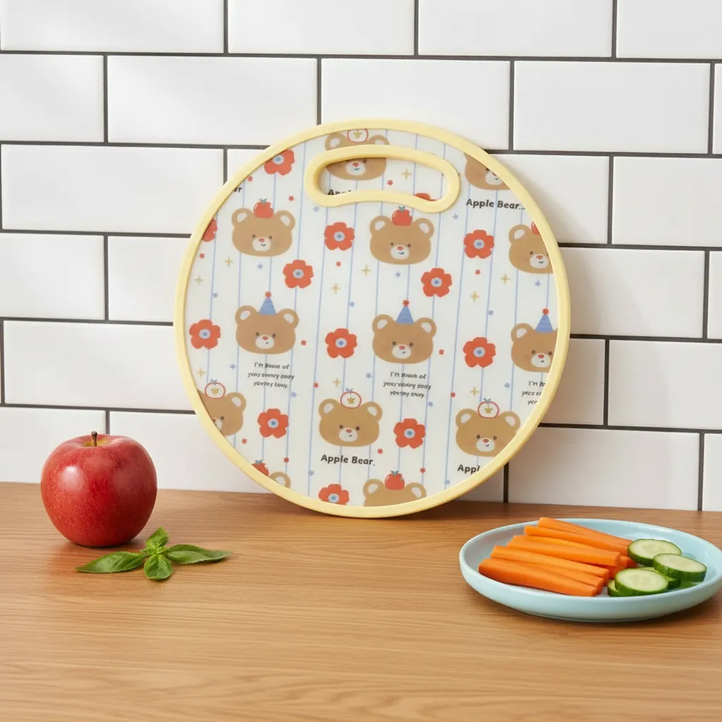 Tabla De Picar Plastica Redonda 30cm Con Estampado Infantil Oso-3