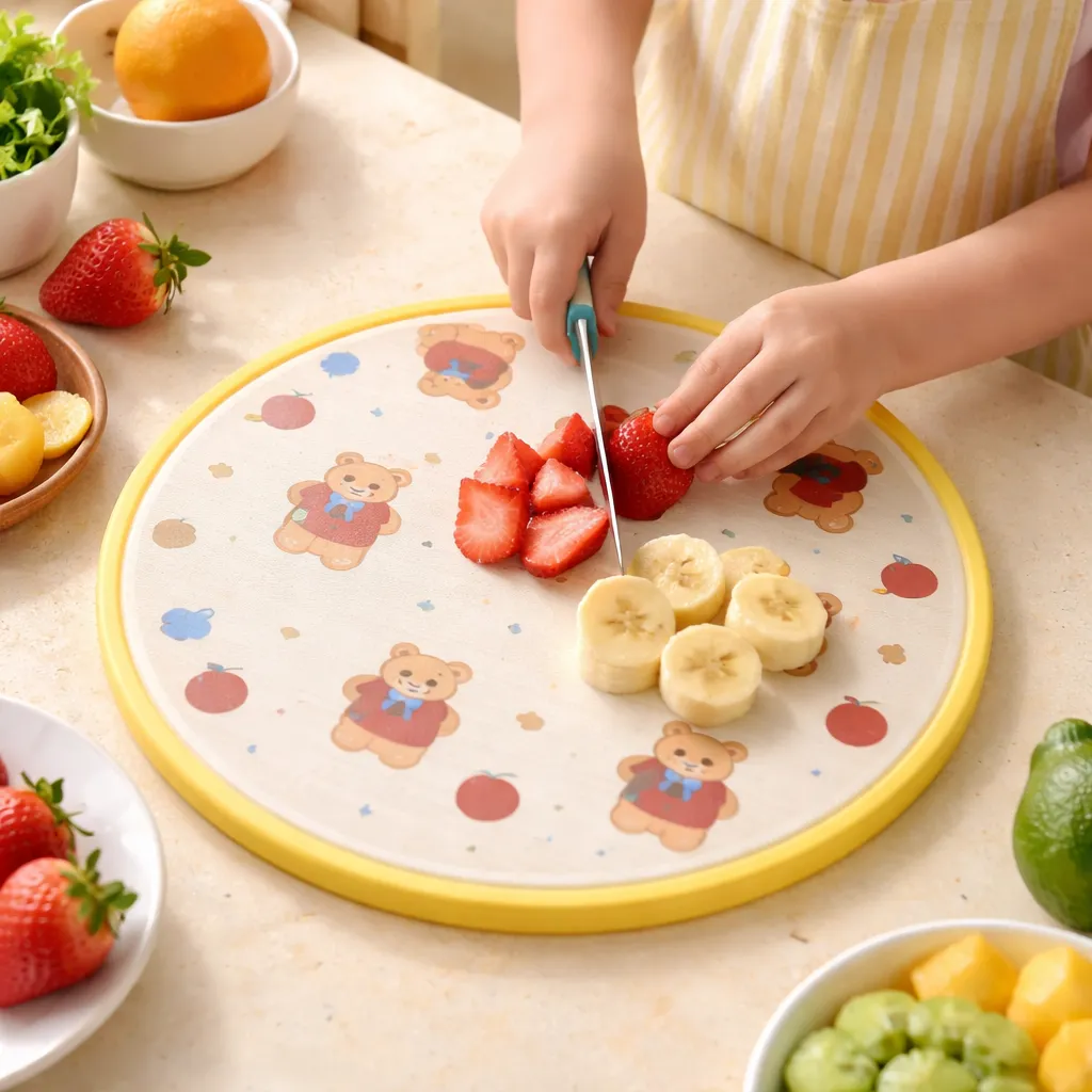Tabla De Picar Plastica Redonda 30cm Con Estampado Infantil Oso-4