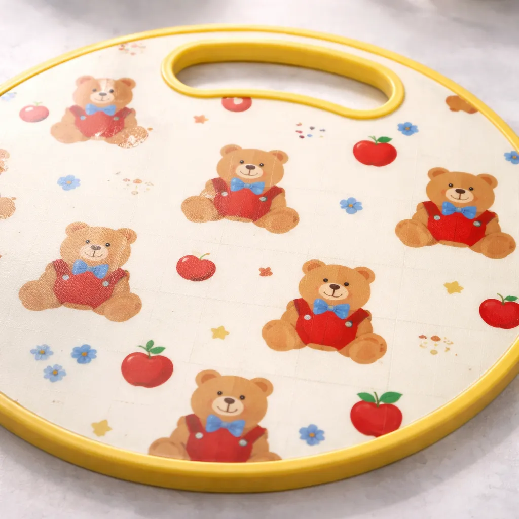 Tabla De Picar Plastica Redonda 30cm Con Estampado Infantil Oso-5