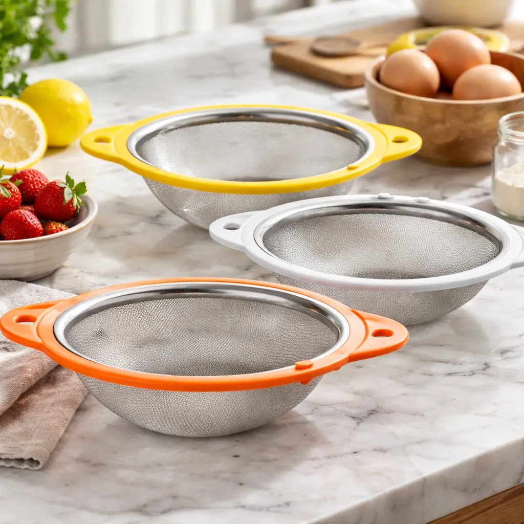Set X2 Colador De Malla Fina 18cm Acero Inoxidable Con Asas-2