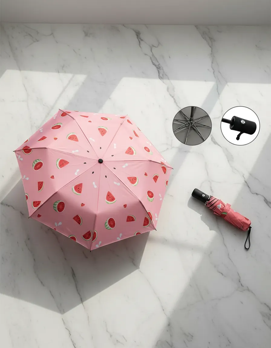 Paraguas Plegable Automatico 55cm Con Estampado Frutas-1