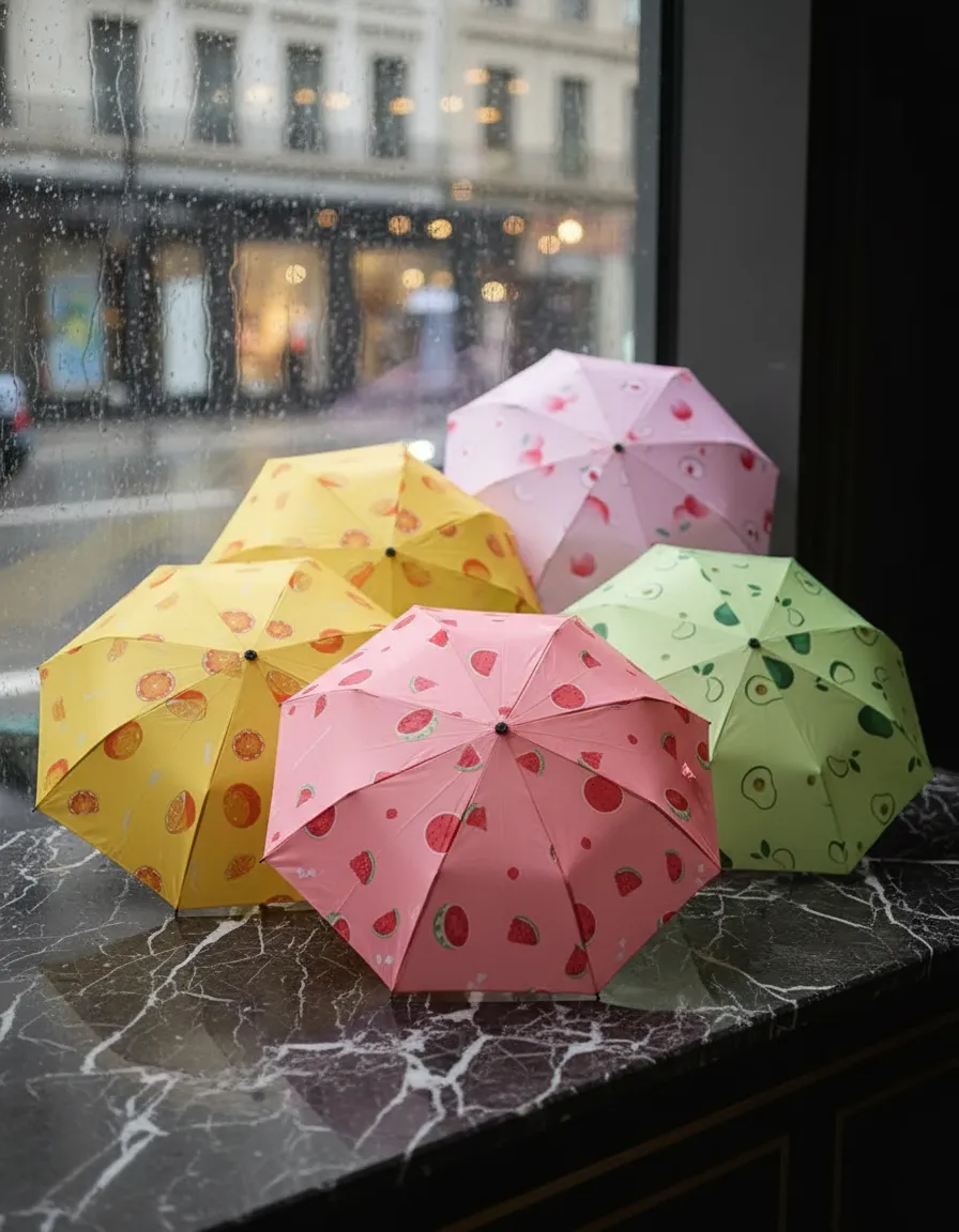 Paraguas Plegable Automatico 55cm Con Estampado Frutas-2